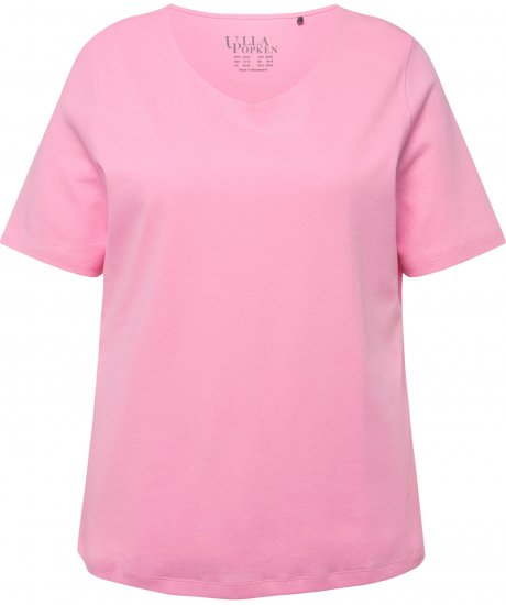 Ulla Popken Double Layer Rounded V-Neck Slim Fit Tee Light Pink - T-Shirts - T-Shirts für Damen