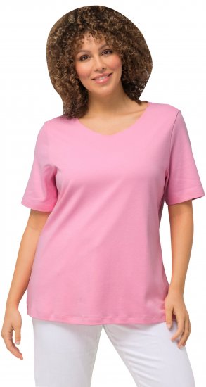 Ulla Popken Double Layer Rounded V-Neck Slim Fit Tee Light Pink - T-Shirts - T-Shirts für Damen