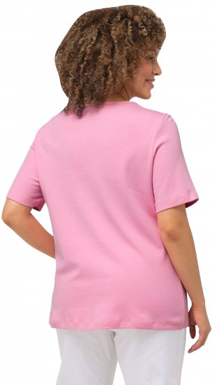 Ulla Popken Double Layer Rounded V-Neck Slim Fit Tee Light Pink - T-Shirts - T-Shirts für Damen