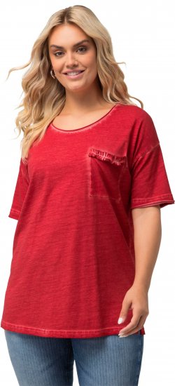 Ulla Popken Cold Dye Ruffle Edge Pocket Tee Salsa - T-Shirts - 