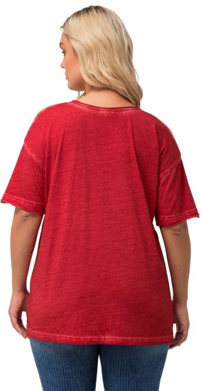 Ulla Popken Cold Dye Ruffle Edge Pocket Tee Salsa - T-Shirts - 