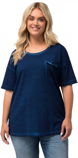 Ulla Popken Cold Dye Ruffle Edge Pocket Tee Dark Blue - T-Shirts - T-Shirts für Damen