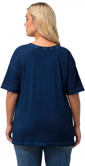 Ulla Popken Cold Dye Ruffle Edge Pocket Tee Dark Blue - T-Shirts - T-Shirts für Damen