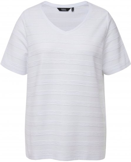 Ulla Popken Textured Striped Short Sleeve Tee Snow White - T-Shirts - 