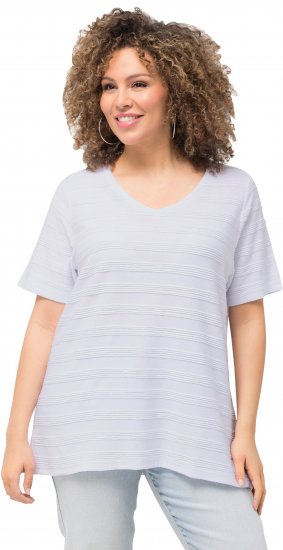 Ulla Popken Textured Striped Short Sleeve Tee Snow White - T-Shirts - 