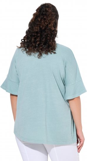Ulla Popken Asymmetric Flounce Panel Short Sleeve Tee Light Moss Green - T-Shirts - 