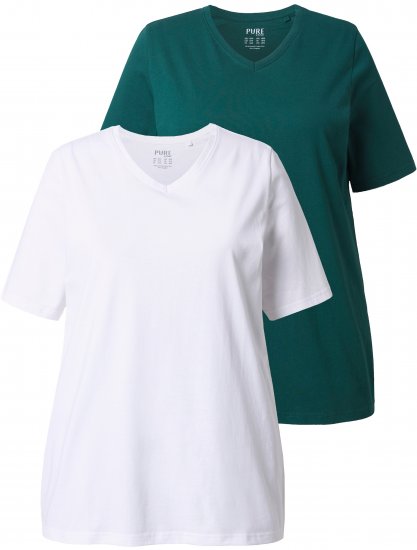 Ulla Popken Eco Cotton Basic T-Shirt 2-Pack Green/White - T-Shirts - 