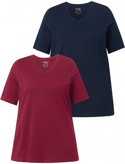 Ulla Popken Eco Cotton Basic T-Shirt 2-Pack Red/Navy - T-Shirts - T-Shirts für Damen