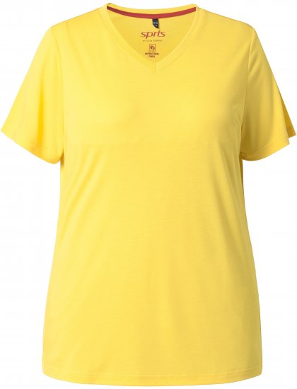 Ulla Popken Functional Antibacterial Finish V-Neck Short Sleeve Knit Top Sun Yellow - T-Shirts - 