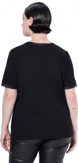 Ulla Popken Satin Trimmed Ribbed Jersey Short Sleeve T-Shirt Black - T-Shirts - 