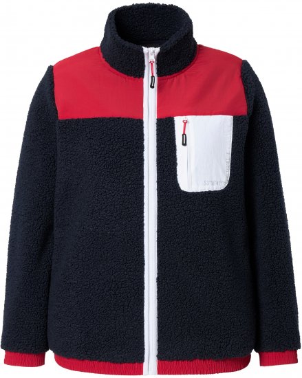 Ulla Popken Color Block Teddy Fleece Jacket Navy - Hoodies & Sweatshirts - 