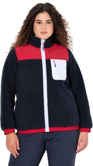 Ulla Popken Color Block Teddy Fleece Jacket Navy - Hoodies & Sweatshirts - 