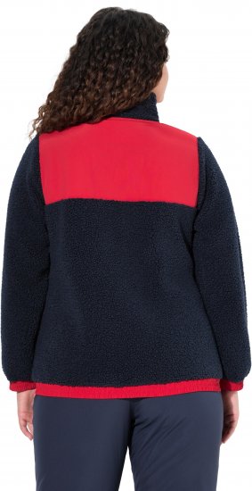 Ulla Popken Color Block Teddy Fleece Jacket Navy - Hoodies & Sweatshirts - 