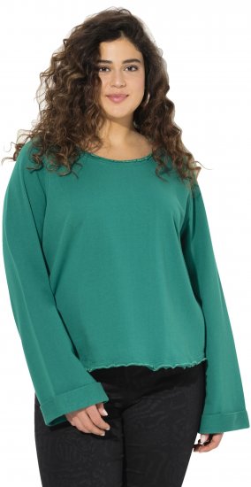 Ulla Popken Rolled Edge Long Sleeve Sweatshirt Emerald Green - Hoodies & Sweatshirts - Kuschelige Sweatshirts & Strick