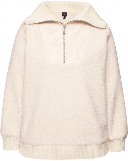 Ulla Popken Teddy Fleece Troyer Collar Sweatshirt Light Champagne - Hoodies & Sweatshirts - Kuschelige Sweatshirts & Strick