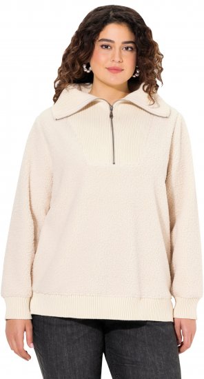 Ulla Popken Teddy Fleece Troyer Collar Sweatshirt Light Champagne - Hoodies & Sweatshirts - Kuschelige Sweatshirts & Strick