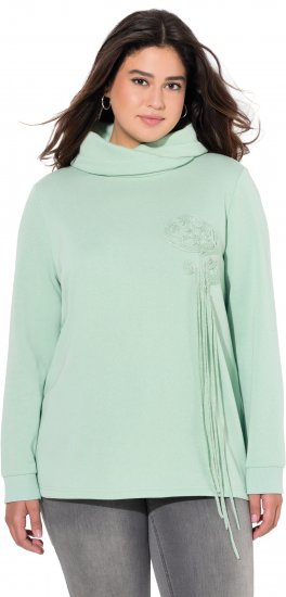 Ulla Popken Ribbon Detail Turtleneck Sweatshirt Mint Green - Hoodies & Sweatshirts - 