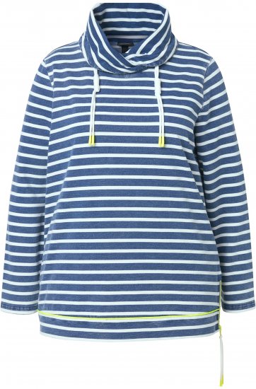Ulla Popken Striped Turtleneck Neon Detail Sweatshirt Indigo Denim - Hoodies & Sweatshirts - Kuschelige Sweatshirts & Strick