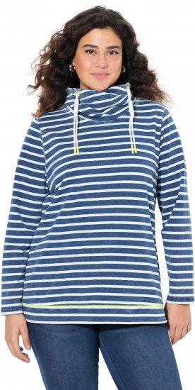 Ulla Popken Striped Turtleneck Neon Detail Sweatshirt Indigo Denim - Hoodies & Sweatshirts - Kuschelige Sweatshirts & Strick