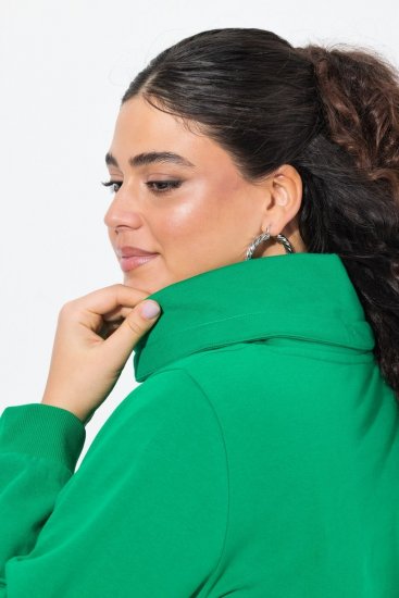 Ulla Popken HELLO Classic Fit Stand-Up Collar Sweatshirt Emerald Green - Hoodies & Sweatshirts - Kuschelige Sweatshirts & Strick