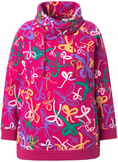 Ulla Popken Ribbon Print Turtleneck Sweatshirt Cherry Red - Hoodies & Sweatshirts - Kuschelige Sweatshirts & Strick