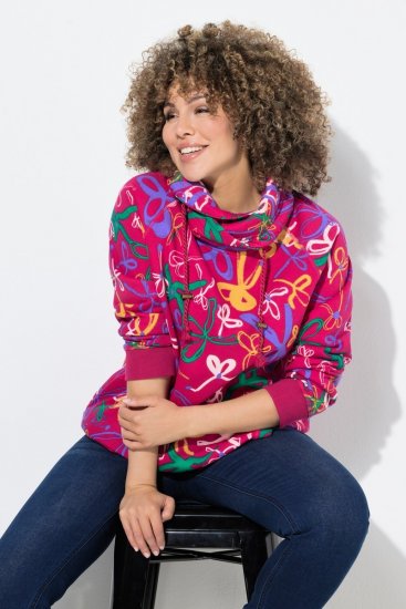 Ulla Popken Ribbon Print Turtleneck Sweatshirt Cherry Red - Hoodies & Sweatshirts - Kuschelige Sweatshirts & Strick