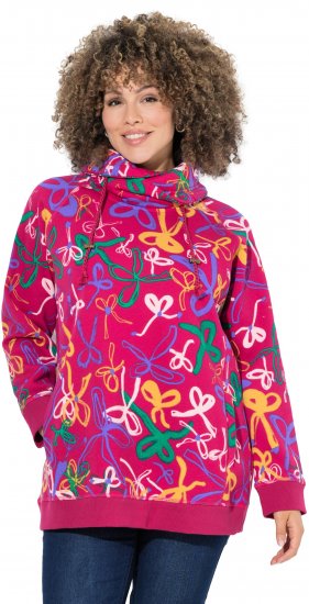 Ulla Popken Ribbon Print Turtleneck Sweatshirt Cherry Red - Hoodies & Sweatshirts - Kuschelige Sweatshirts & Strick