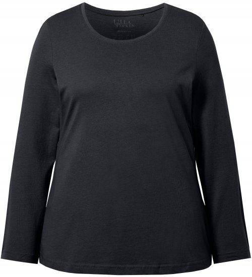 Ulla Popken Basic Round Neck Long Sleeve Slim Fit Cotton Tee Black - T-Shirts - T-Shirts für Damen