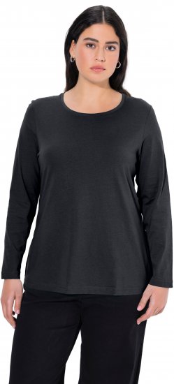 Ulla Popken Basic Round Neck Long Sleeve Slim Fit Cotton Tee Black - T-Shirts - T-Shirts für Damen