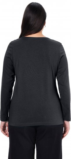 Ulla Popken Basic Round Neck Long Sleeve Slim Fit Cotton Tee Black - T-Shirts - T-Shirts für Damen