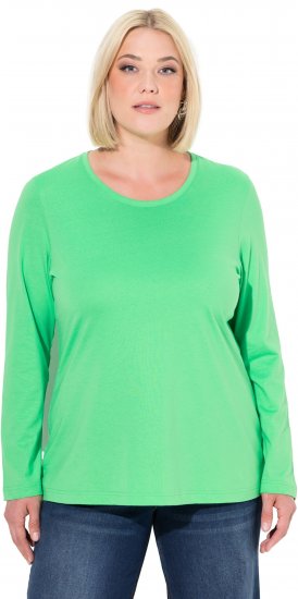Ulla Popken Basic Round Neck Long Sleeve Slim Fit Cotton Tee Mint Green - T-Shirts - 