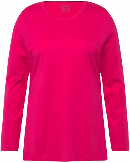 Ulla Popken Basic Round Neck Long Sleeve Slim Fit Cotton Tee Magenta Pink - T-Shirts - T-Shirts für Damen