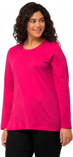 Ulla Popken Basic Round Neck Long Sleeve Slim Fit Cotton Tee Magenta Pink - T-Shirts - T-Shirts für Damen