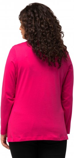 Ulla Popken Basic Round Neck Long Sleeve Slim Fit Cotton Tee Magenta Pink - T-Shirts - T-Shirts für Damen