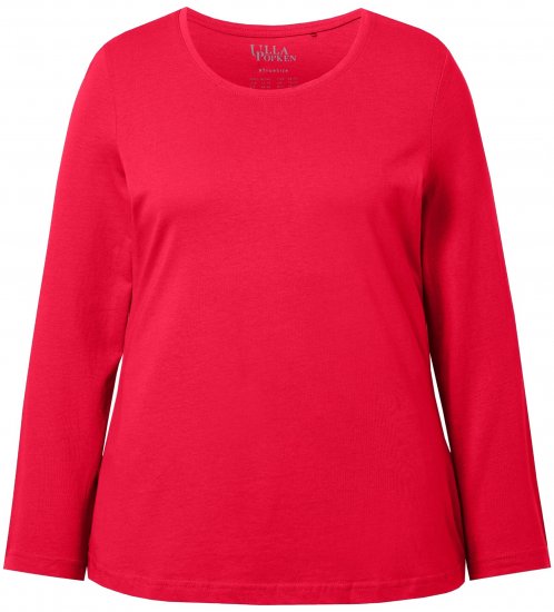 Ulla Popken Basic Round Neck Long Sleeve Slim Fit Cotton Tee Red - T-Shirts - T-Shirts für Damen