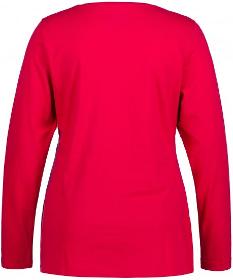 Ulla Popken Basic Round Neck Long Sleeve Slim Fit Cotton Tee Red - T-Shirts - T-Shirts für Damen
