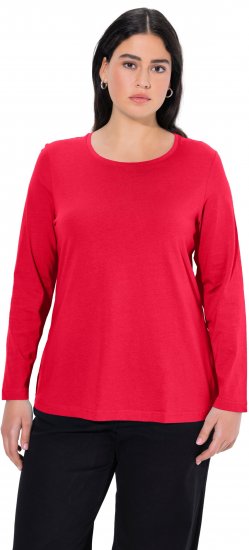 Ulla Popken Basic Round Neck Long Sleeve Slim Fit Cotton Tee Red - T-Shirts - T-Shirts für Damen