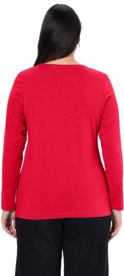Ulla Popken Basic Round Neck Long Sleeve Slim Fit Cotton Tee Red - T-Shirts - T-Shirts für Damen