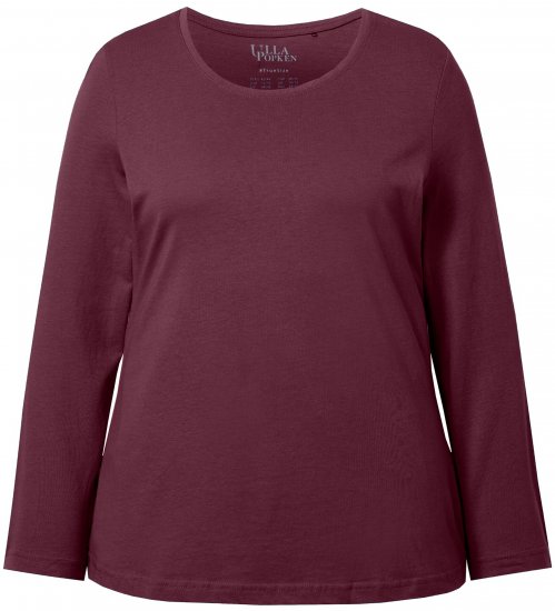 Ulla Popken Basic Round Neck Long Sleeve Slim Fit Cotton Tee Dark Berry - T-Shirts - T-Shirts für Damen
