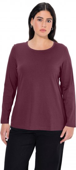 Ulla Popken Basic Round Neck Long Sleeve Slim Fit Cotton Tee Dark Berry - T-Shirts - T-Shirts für Damen