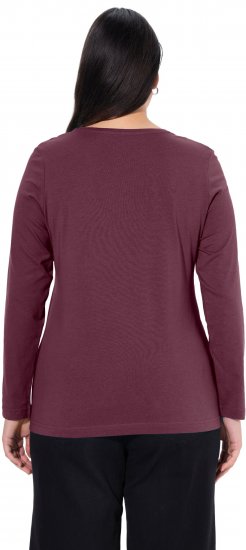 Ulla Popken Basic Round Neck Long Sleeve Slim Fit Cotton Tee Dark Berry - T-Shirts - T-Shirts für Damen