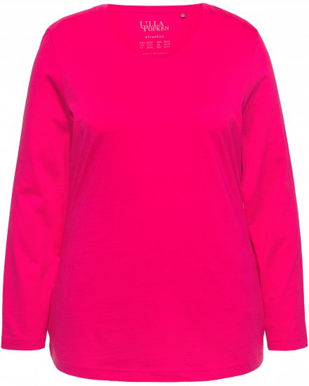 Ulla Popken Basic Round Neck Long Sleeve Slim Fit Cotton Tee Red Pink - T-Shirts - T-Shirts für Damen