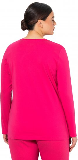 Ulla Popken Basic Round Neck Long Sleeve Slim Fit Cotton Tee Red Pink - T-Shirts - T-Shirts für Damen