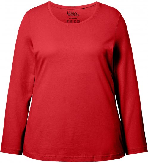 Ulla Popken Basic Round Neck Long Sleeve Slim Fit Cotton Tee Salsa Red - T-Shirts - T-Shirts für Damen