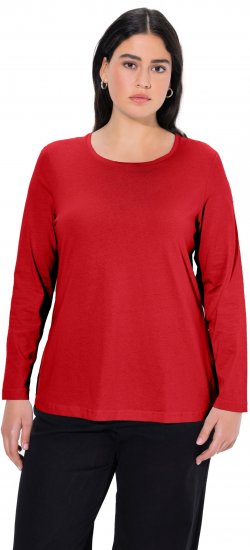 Ulla Popken Basic Round Neck Long Sleeve Slim Fit Cotton Tee Salsa Red - T-Shirts - T-Shirts für Damen