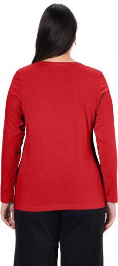 Ulla Popken Basic Round Neck Long Sleeve Slim Fit Cotton Tee Salsa Red - T-Shirts - T-Shirts für Damen