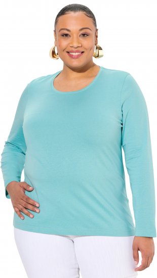 Ulla Popken Basic Round Neck Long Sleeve Slim Fit Cotton Tee Mint - T-Shirts - T-Shirts für Damen