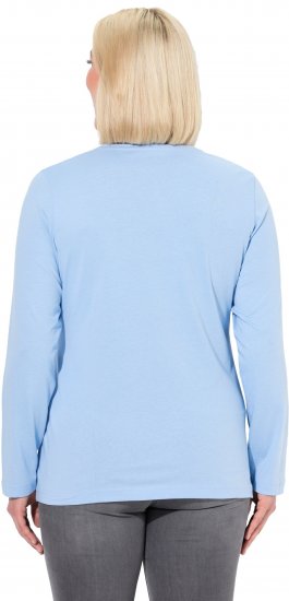 Ulla Popken Basic Round Neck Long Sleeve Slim Fit Cotton Tee Light Blue - T-Shirts - 