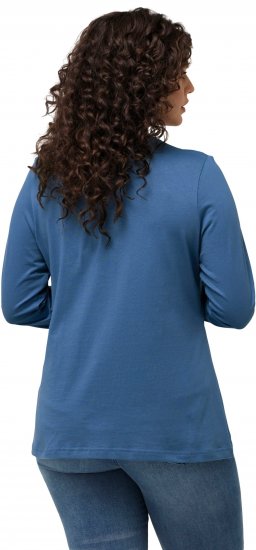 Ulla Popken Basic Round Neck Long Sleeve Slim Fit Cotton Tee Blue Denim - T-Shirts - 