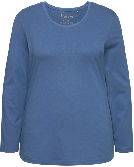 Ulla Popken Basic Round Neck Long Sleeve Slim Fit Cotton Tee Ink Blue - T-Shirts - T-Shirts für Damen